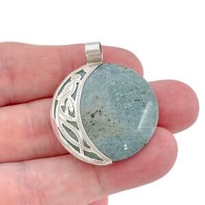 Quetzal Eclipse Sun & Moon Sterling Silver 925 Green & Black Jade Pendant